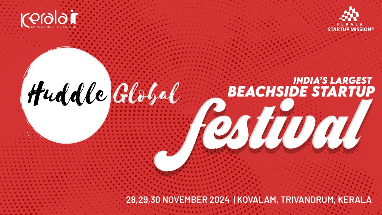 Huddle Global 2024 startup festival banner, Kovalam, Trivandrum